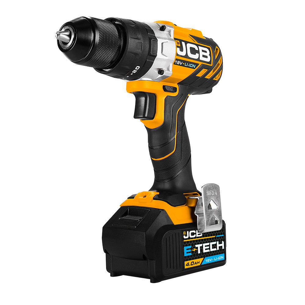 JCB 18V 65Nm Brushless, Variable Speed Combi Drill, 2x 4.0Ah Li-ion Battery in W-Boxx 13 with 4 Piece Multi Purpose Bit Set | JCB-18BLCD-4-A