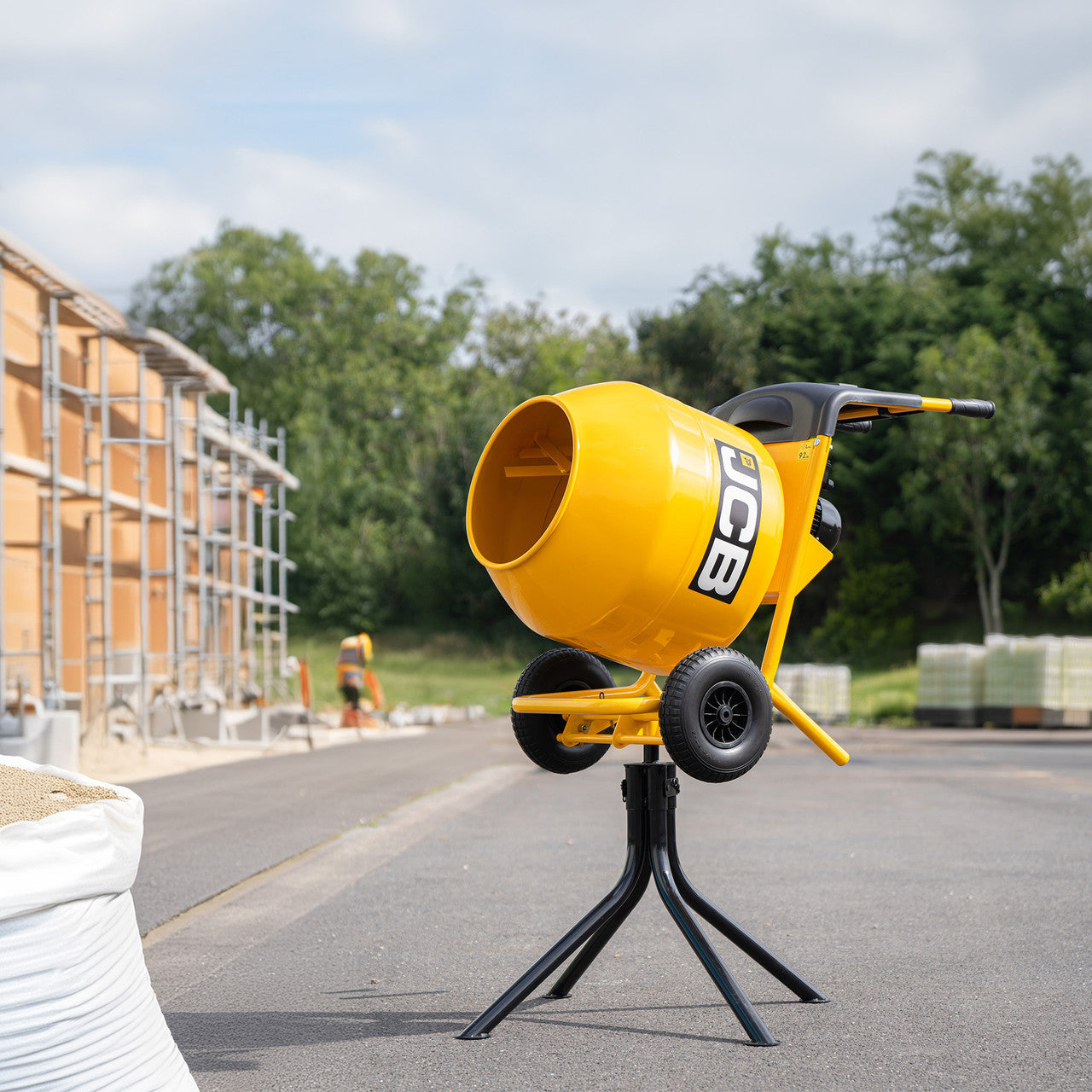 The JCB JCB-CM150E Cement Mixer in use