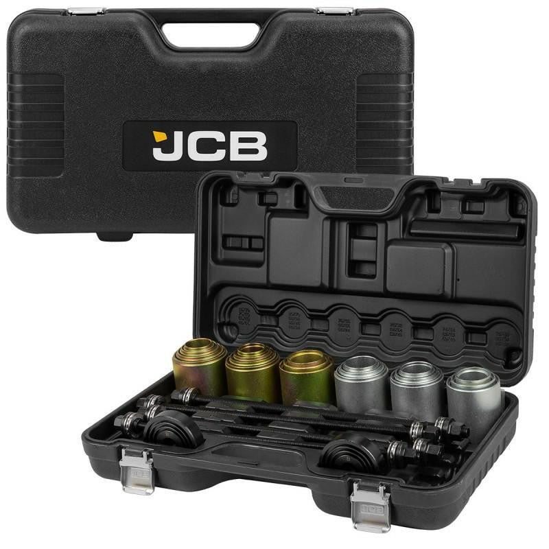 The JCB Piece Press and Pull Sleeve kit if a comprehensive set of tools for replacing silent blocks, bushings and bearings.