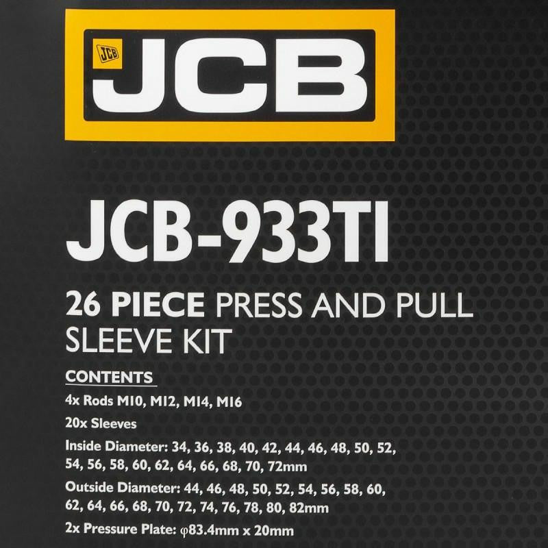 Key features and content of the JCB 26 Piece Press and Pull Sleeve Kit, Universal Fit | JCB-933T1