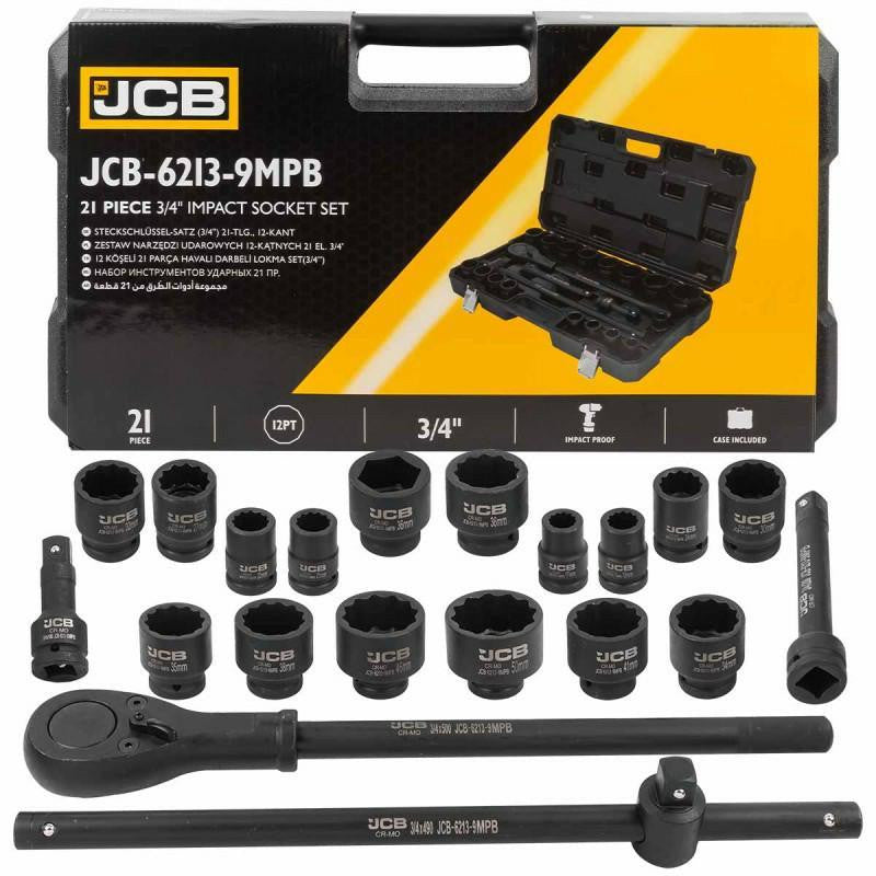 6-point impact sockets: 3/4" drive: 38-41-46-50mm.
12-point impact sockets: 3/4" drive: 17-19-21-22-24-27-30-32-33-34-35-36mm.