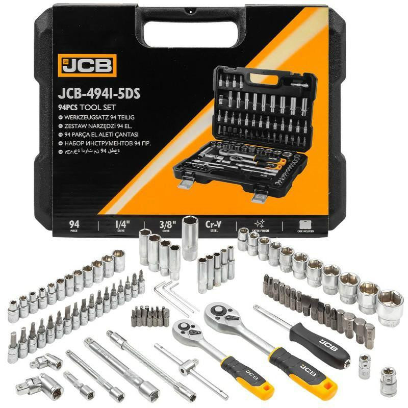 Made of heavy-duty chrome-vanadium steel, the set includes sockets, bits, ratchets, extensions, and other essential tools.