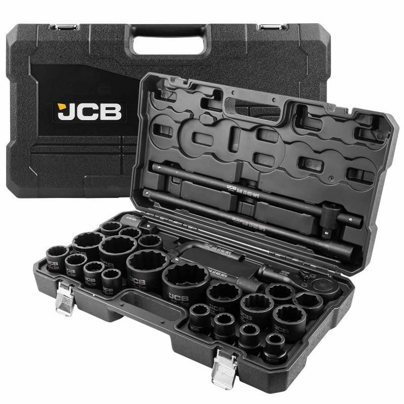JCB 26 Piece Impact Socket Set, Ratchet Tool and Extension Bar Set, 3/4" Drive | JCB-68262-9MPB