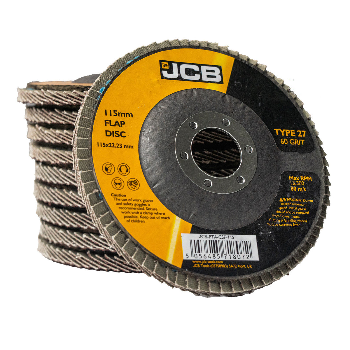 JCB Metal 60 Grit Flap Discs 115mm (4 1/2'') x 22.23mm, 10 Pack | JCB-FDC115-60-10PK