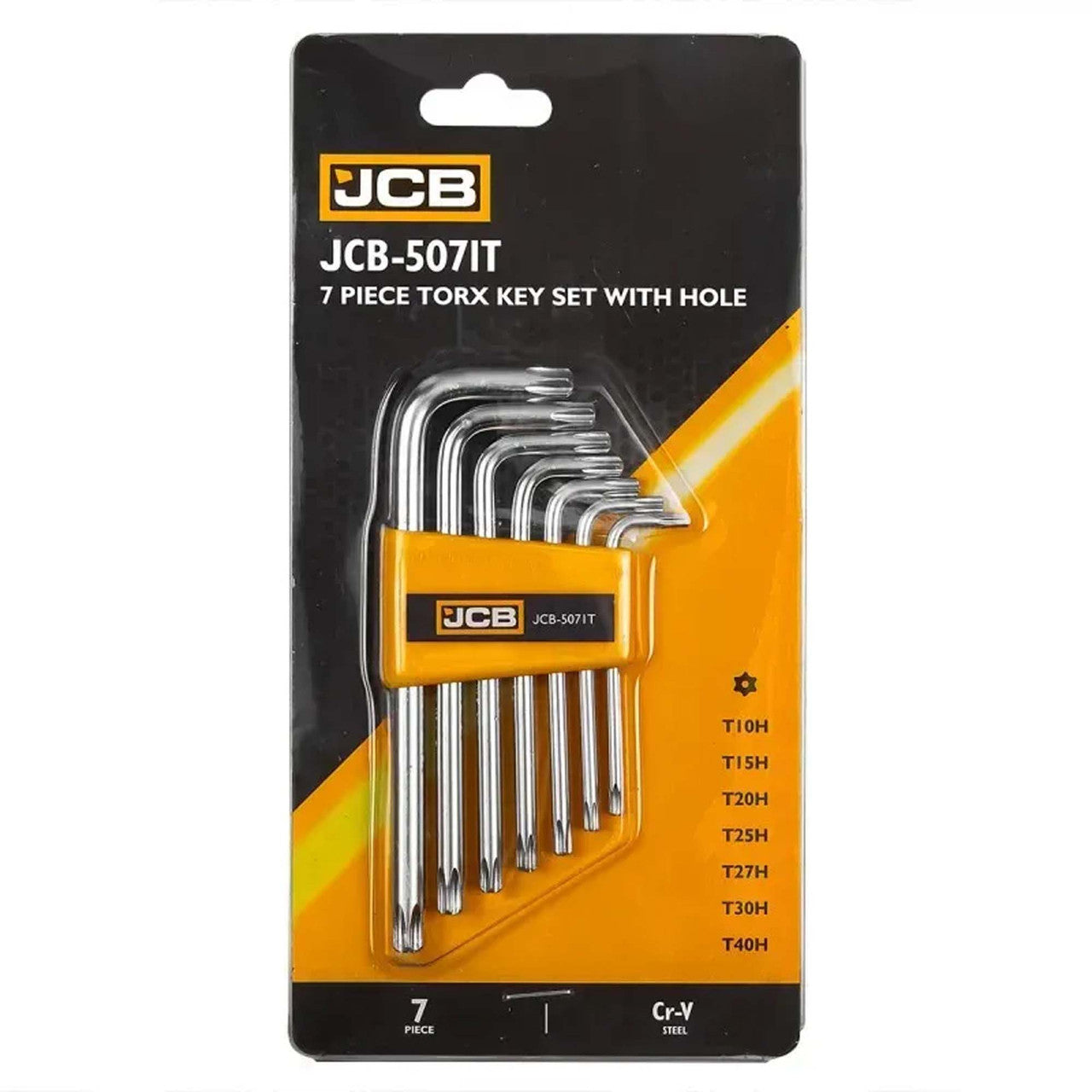 JCB TORX L-Key Set with Hole, 7 pcs, T10H–T40H, Cr-V Steel |  JCB-5071T