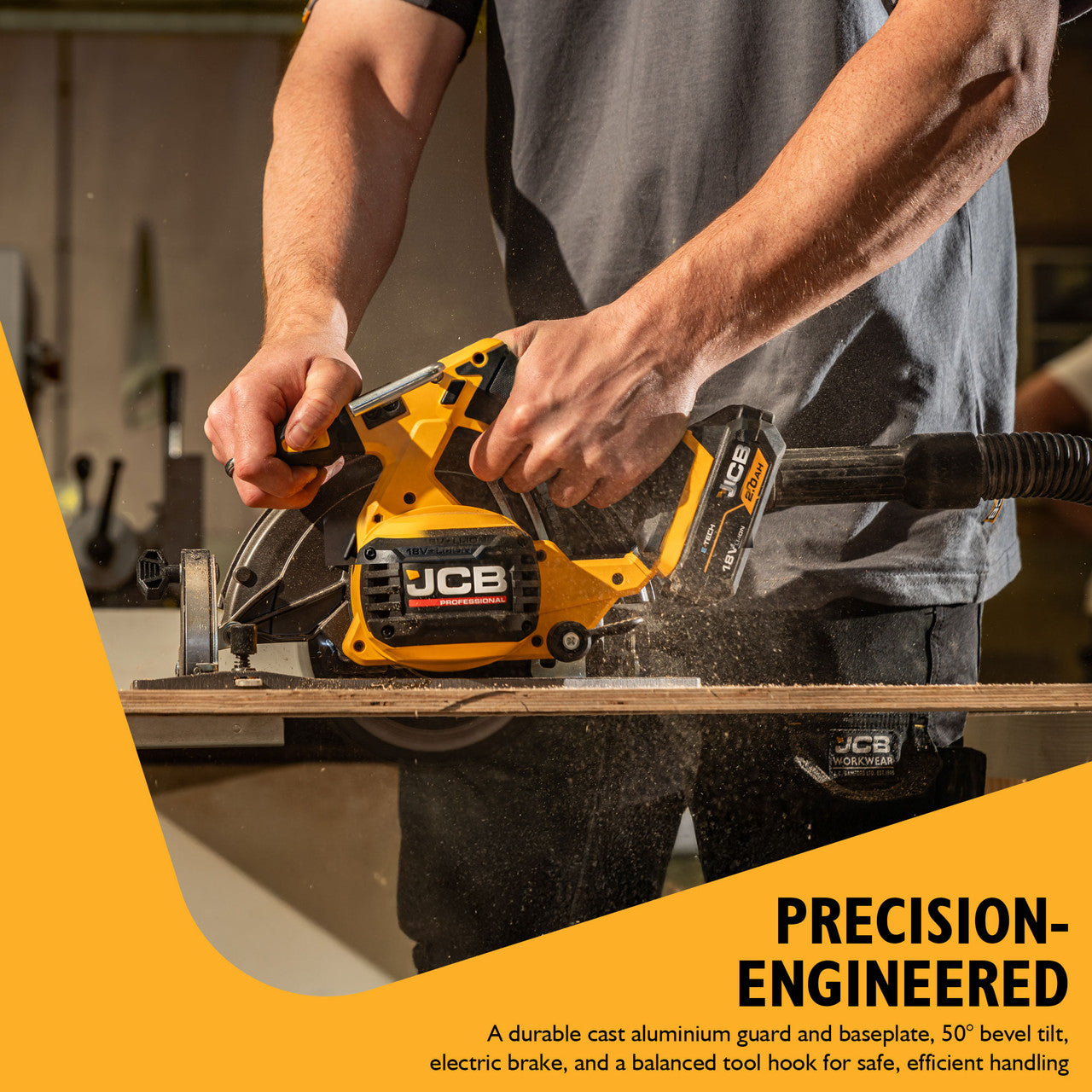 JCB Pro 18V Circular Saw 185mm, 60mm Cut Depth, Aluminium Base, Incl. 2 Blades (Bare Tool) | JCB-18PCS-185