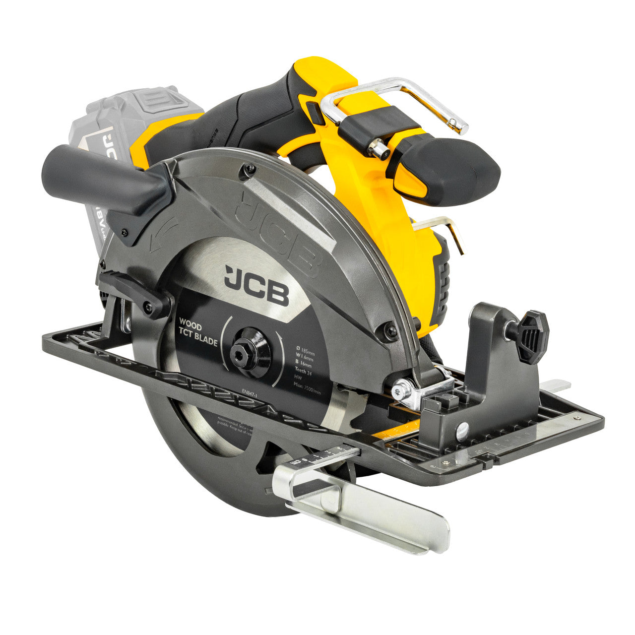 JCB Pro 18V Circular Saw 185mm, 60mm Cut Depth, Aluminium Base, Incl. 2 Blades (Bare Tool) | JCB-18PCS-185
