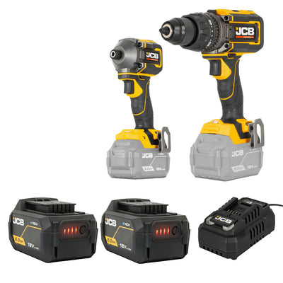 JCB Pro 18V Kit, 160Nm Combi Drill, 230Nm Impact Driver, 2x 5.0Ah Batteries & 4.5A Fast Charger (in Carry Case) | JCB-18PKIT-3