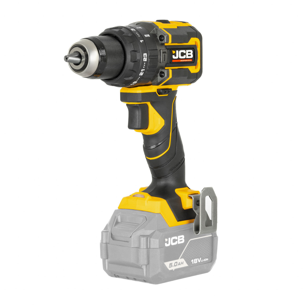 JCB Pro 18V Kit, Combi Drill (75Nm), Impact Driver (230Nm), Angle Grinder (115mm), 2x 5Ah Batteries, 4.5A Fast Charger & Soft Tool Bag |JCB-18PKIT-7