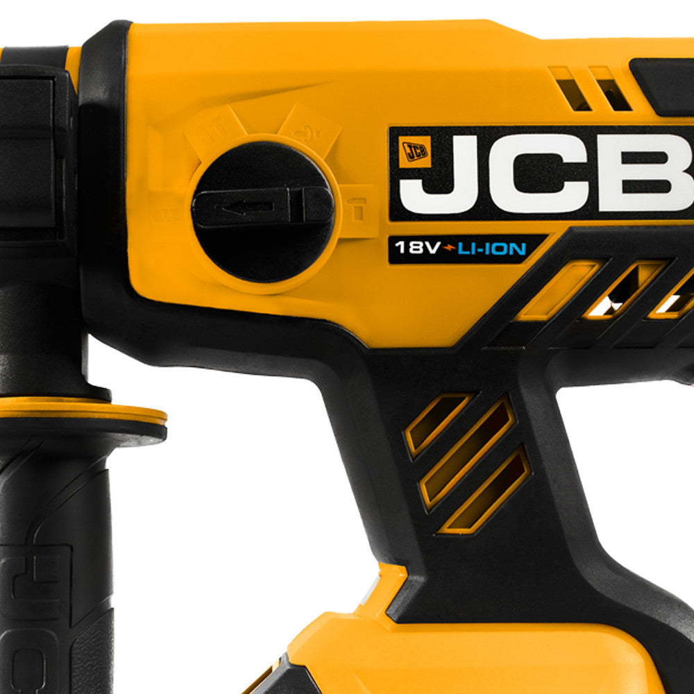 JCB 18V 1.7J Brushless SDS Rotary Compact Hammer Drill, 2-5Ah Li-ion Battery, 4x SDS Bits, Keyless and SDS Plus Chuck | 21-18BLRH-B - Bare Unit