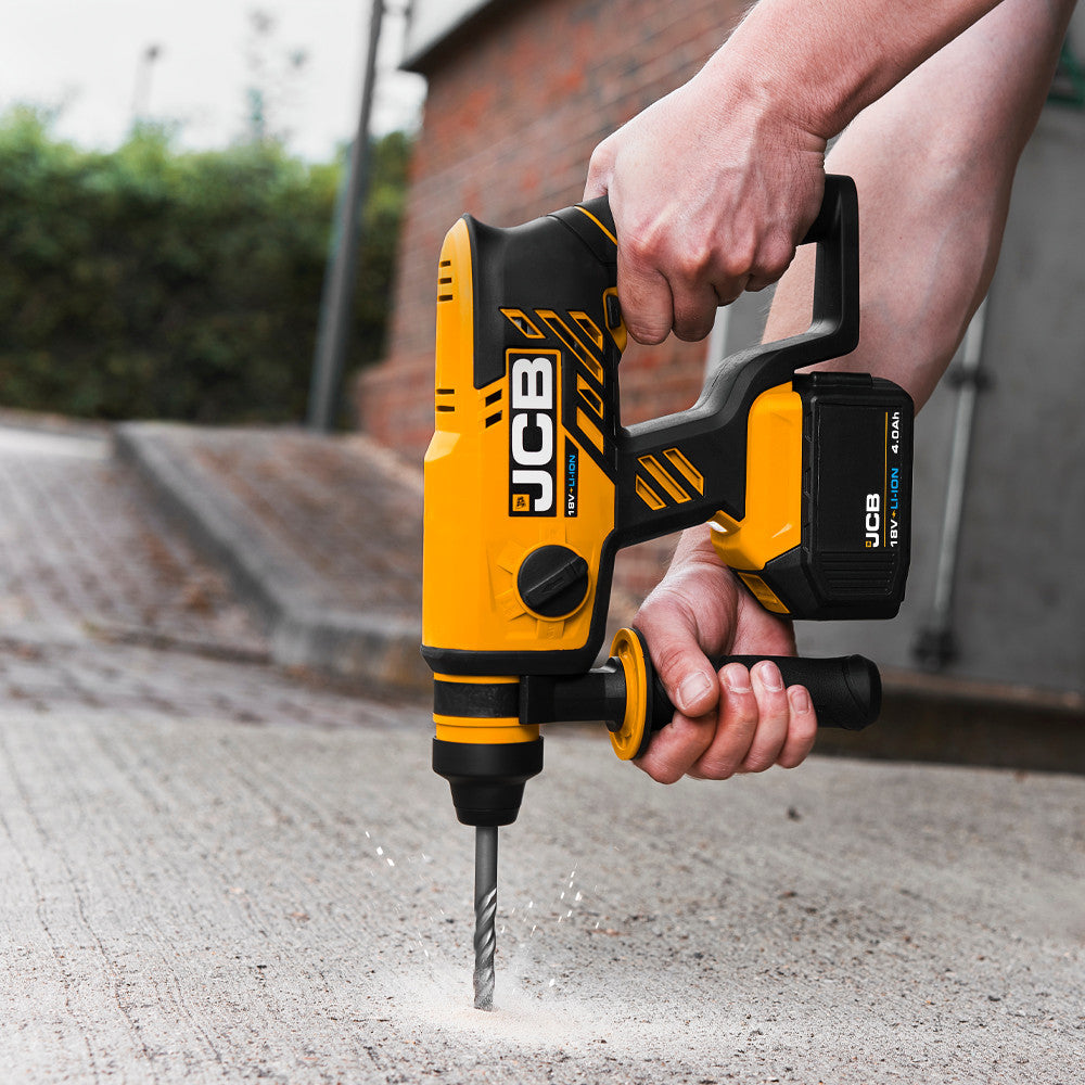 JCB 18V 1.7J Brushless SDS Rotary Compact Hammer Drill, 2-5Ah Li-ion Battery, 4x SDS Bits, Keyless and SDS Plus Chuck | 21-18BLRH-B - Bare Unit