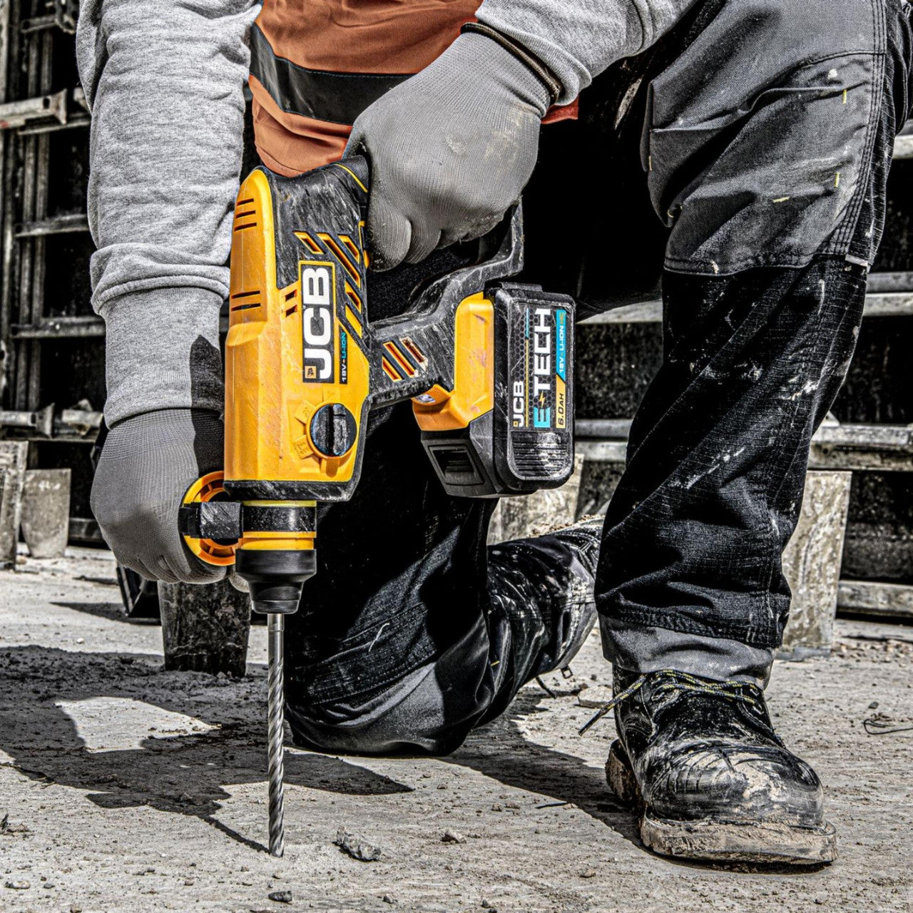 JCB 18V 1.7J Brushless SDS Rotary Compact Hammer Drill, 2-5Ah Li-ion Battery, 4x SDS Bits, Keyless and SDS Plus Chuck | 21-18BLRH-B - Bare Unit