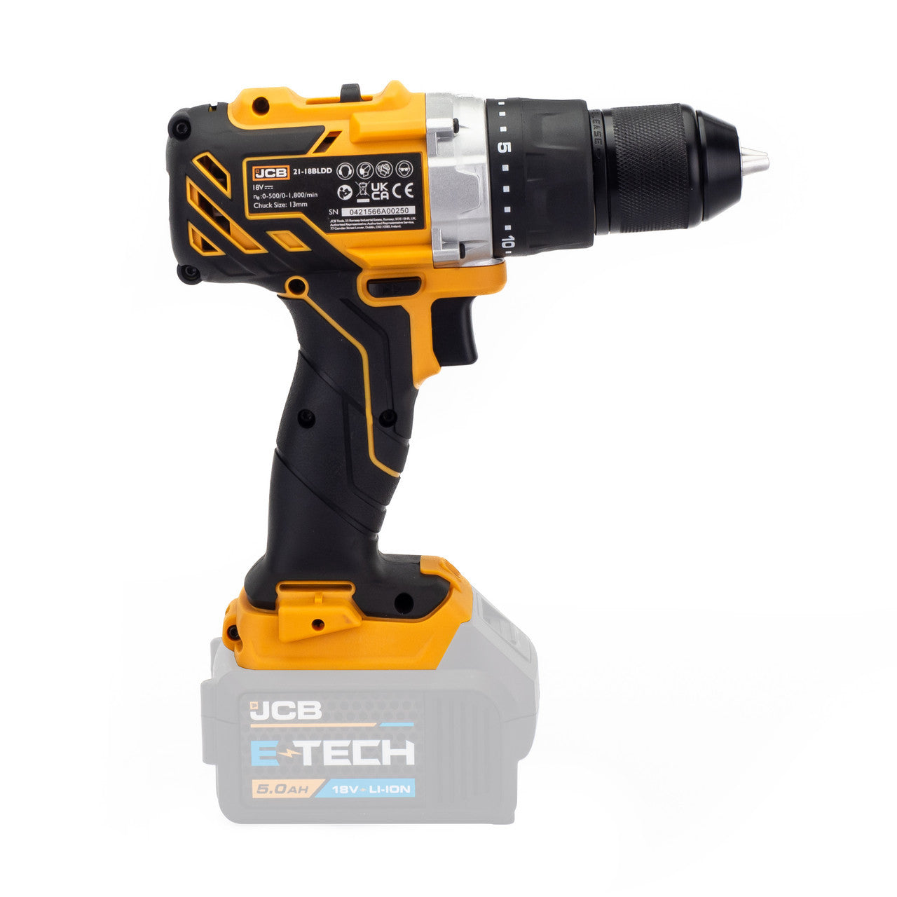 JCB 18V Brushless Drill 2.0-5.0Ah Li-ion Battery, 13mm 1/2" Keyless Chuck | 21-18BLDD-B - Bare Unit