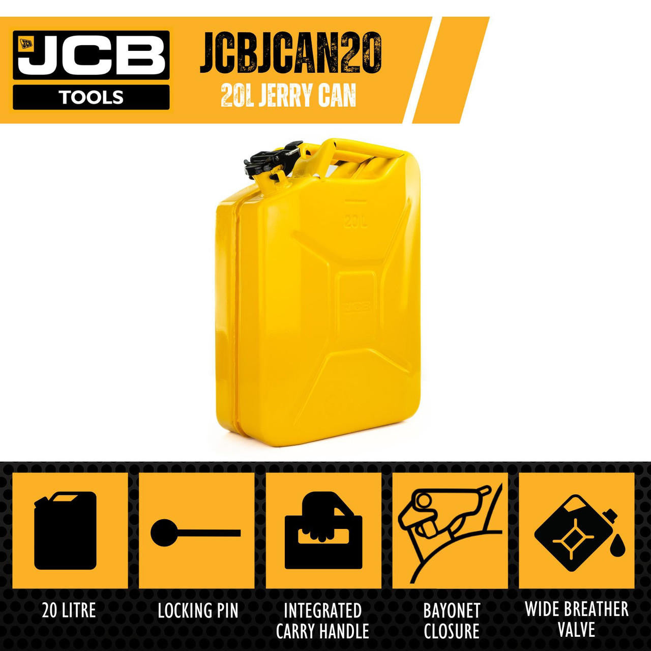 JCB Professional Jerry Can 20L, Heavy-Duty 0.8mm Steel | JCBJCAN20 - 20L Jerry Can
