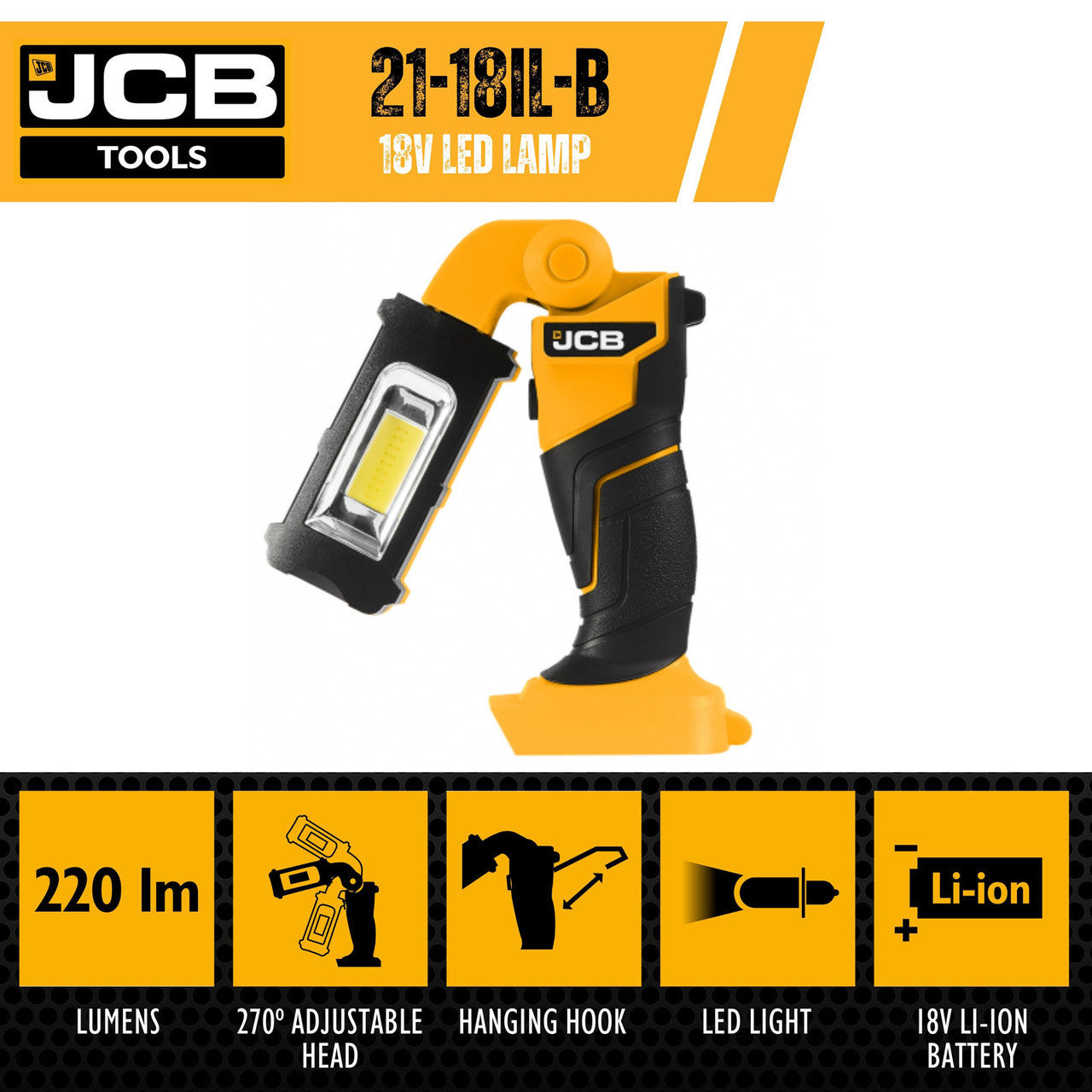 JCB 18V Battery Inspection Light (Bare Unit) | 21-18IL-B - Infographic