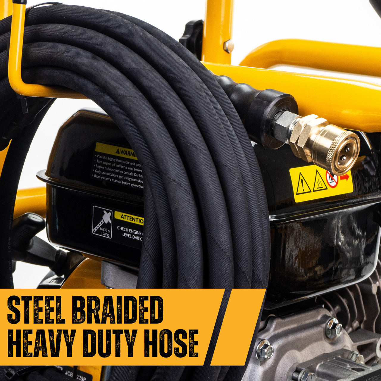 Pressure Washer with Long Hose 15m Long Heavy Duty Steel Braided Hose  | JCB Tools | JCB-PW15040P