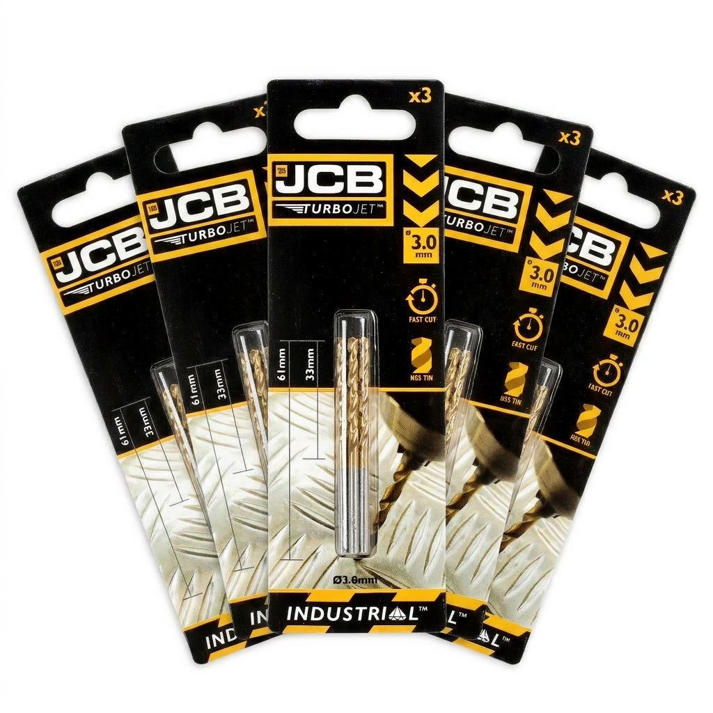 JCB 3 x 61mm 7 Point HSS Drill Bit Set, Set of 3 TurboJet (5 Pack) | 5055803318680-X5