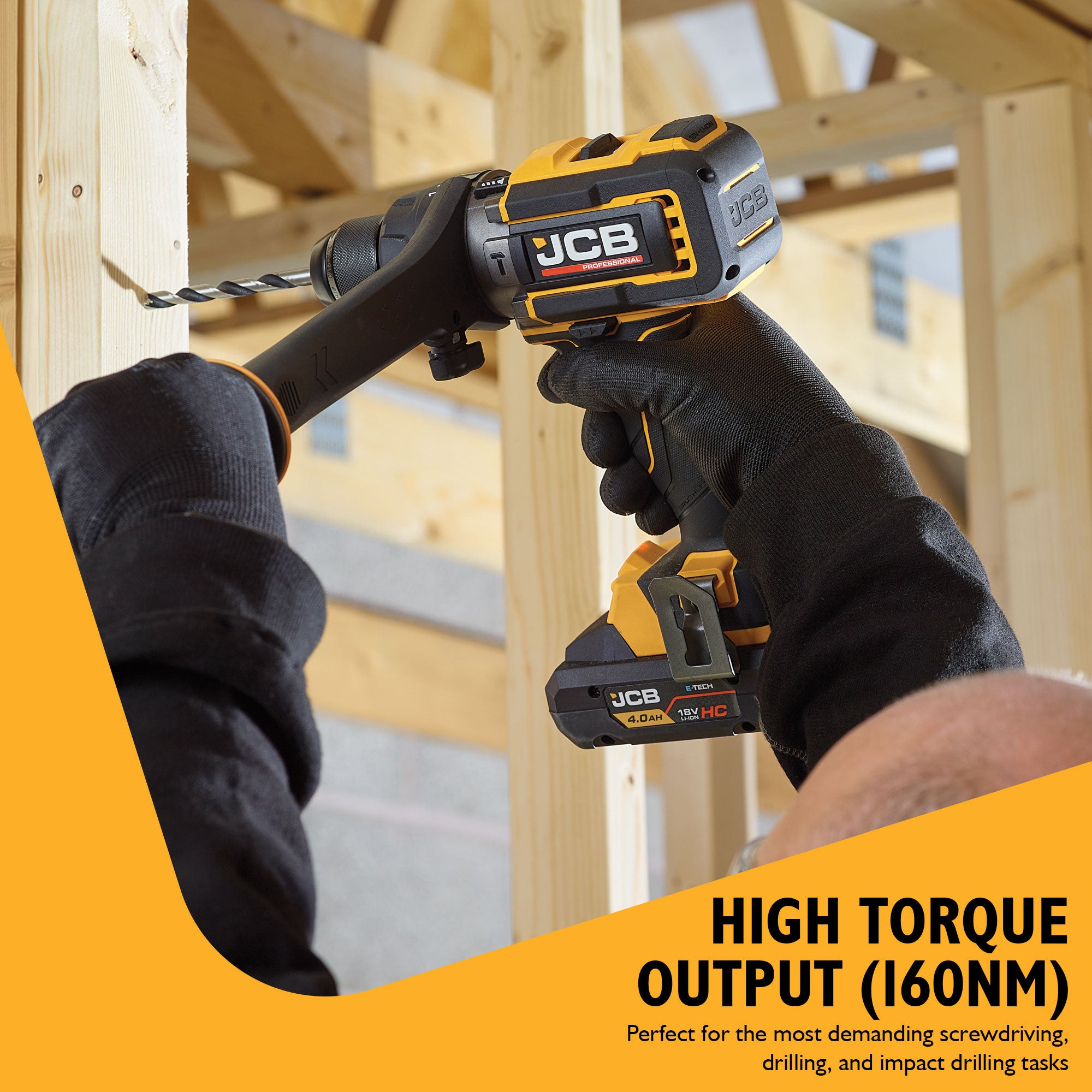 JCB Pro 18V 5-Piece Pro Kit, Combi Drill (160Nm), Impact Driver (230Nm), Circular Saw (185mm), Angle Grinder (115mm), Jigsaw, 2x2Ah & 2x5Ah Batteries, Dual 4.5A Fast Charger & Soft Tool Bag | JCB-18PKIT-8