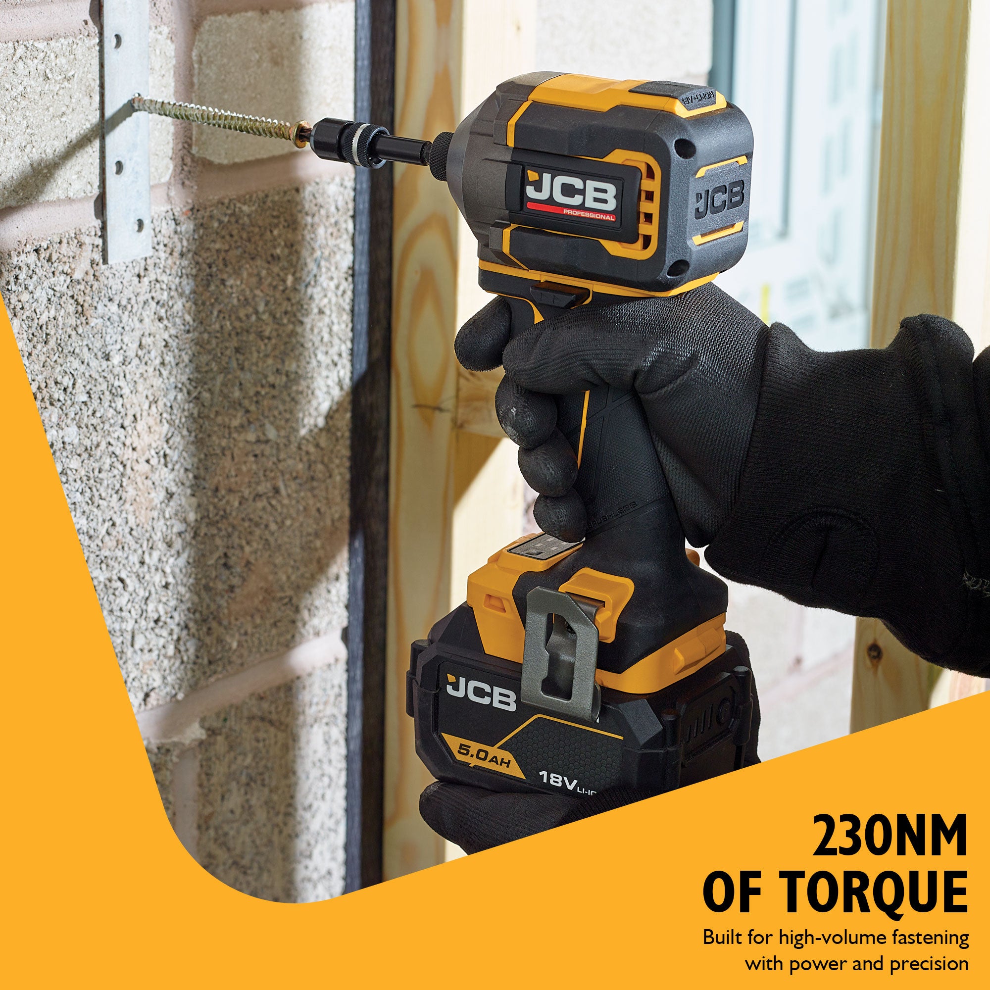 JCB Pro 18V 5-Piece Pro Kit, Combi Drill (160Nm), Impact Driver (230Nm), Circular Saw (185mm), Angle Grinder (115mm), Jigsaw, 2x2Ah & 2x5Ah Batteries, Dual 4.5A Fast Charger & Soft Tool Bag | JCB-18PKIT-8