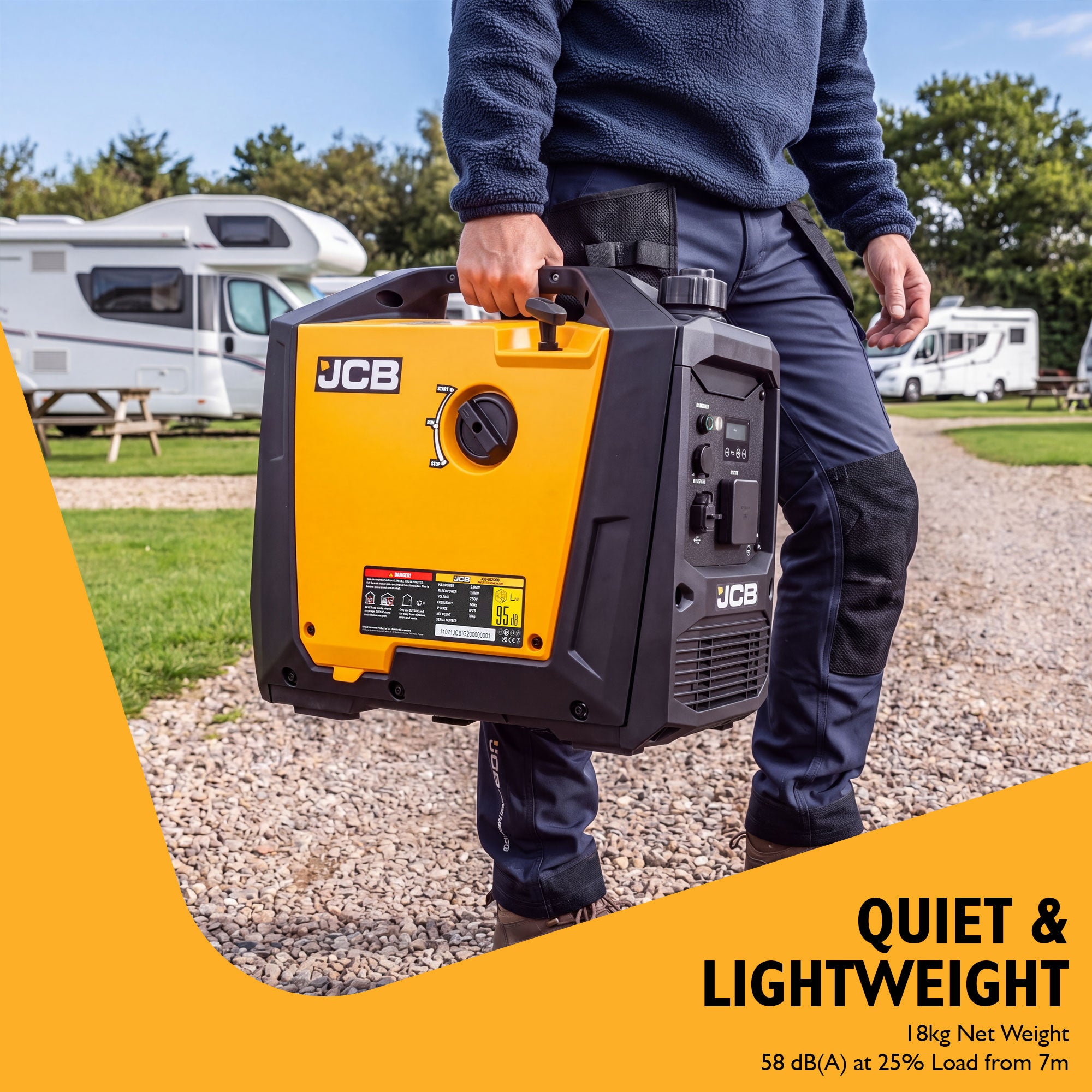 JCB 2000W, 2kW Inverter Generator, Pure Sine Wave, Quiet & Lightweight | JCB-IG2000