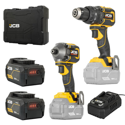 JCB Pro 18V Kit, 75Nm Combi Drill, Impact Driver, 2x 5.0Ah Batteries & 4.5A Fast Charger (in Carry Case) | JCB-18PKIT-2