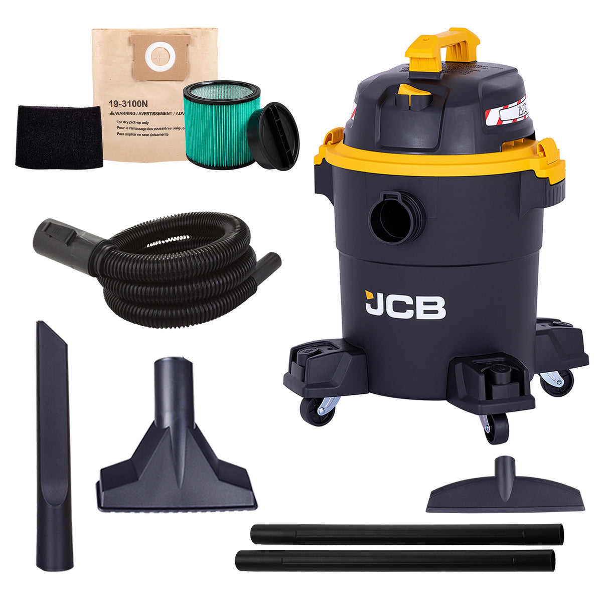 JCB, 23L HEPA Wet & Dry Vacuum Cleaner, 24L/s Airflow & 16kPa Suction | JCB-VACP-23H