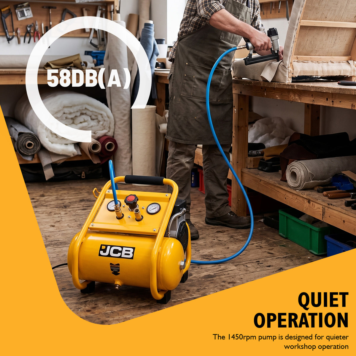 JCB Silent Pro 8L Oil-Free Air Compressor, 8 Bar & 131L/min Displacement | JCB-OFAC-8H
