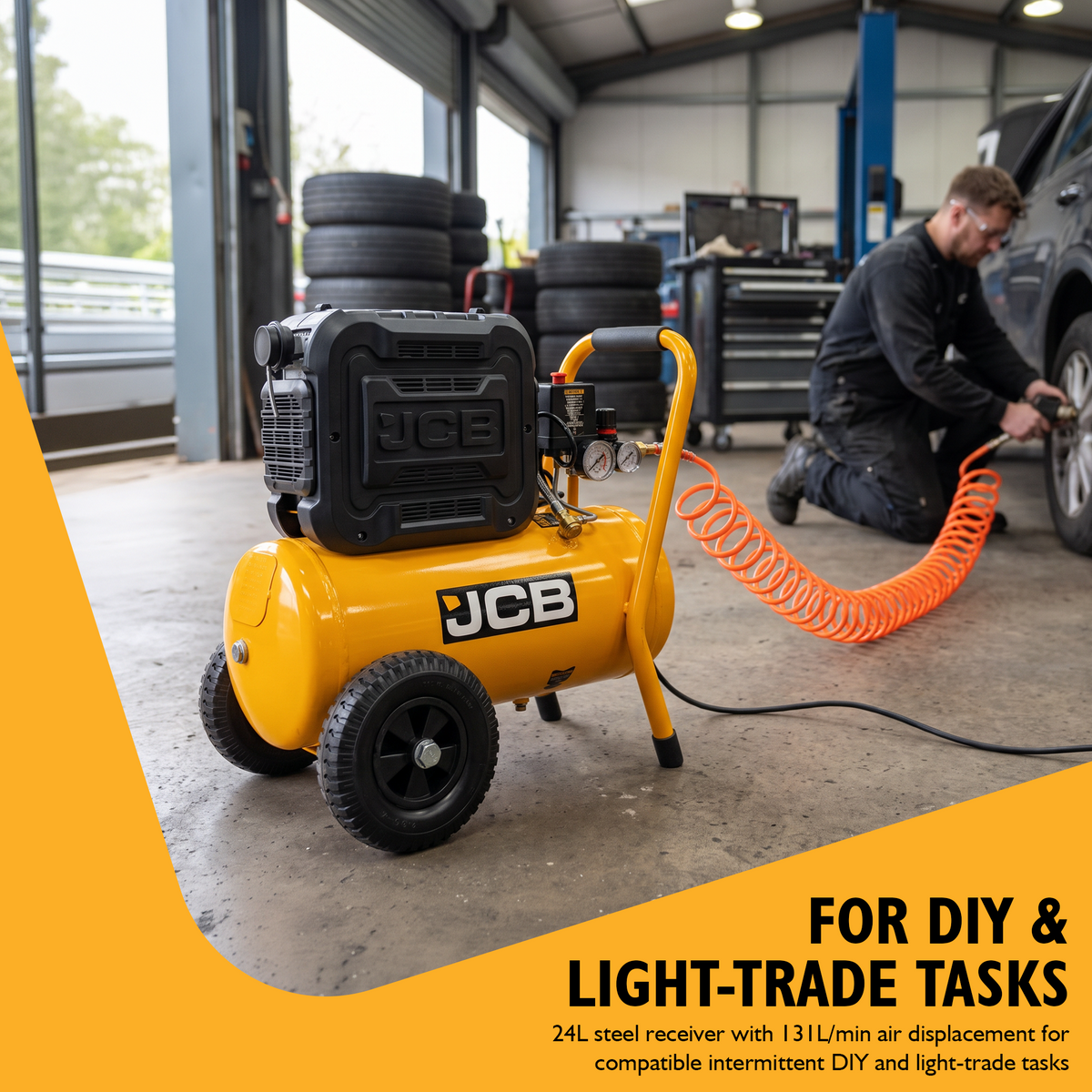 JCB Silent Pro 24L Oil-Free Air Compressor, 8 Bar & 131L/min Displacement | JCB-OFAC-24H