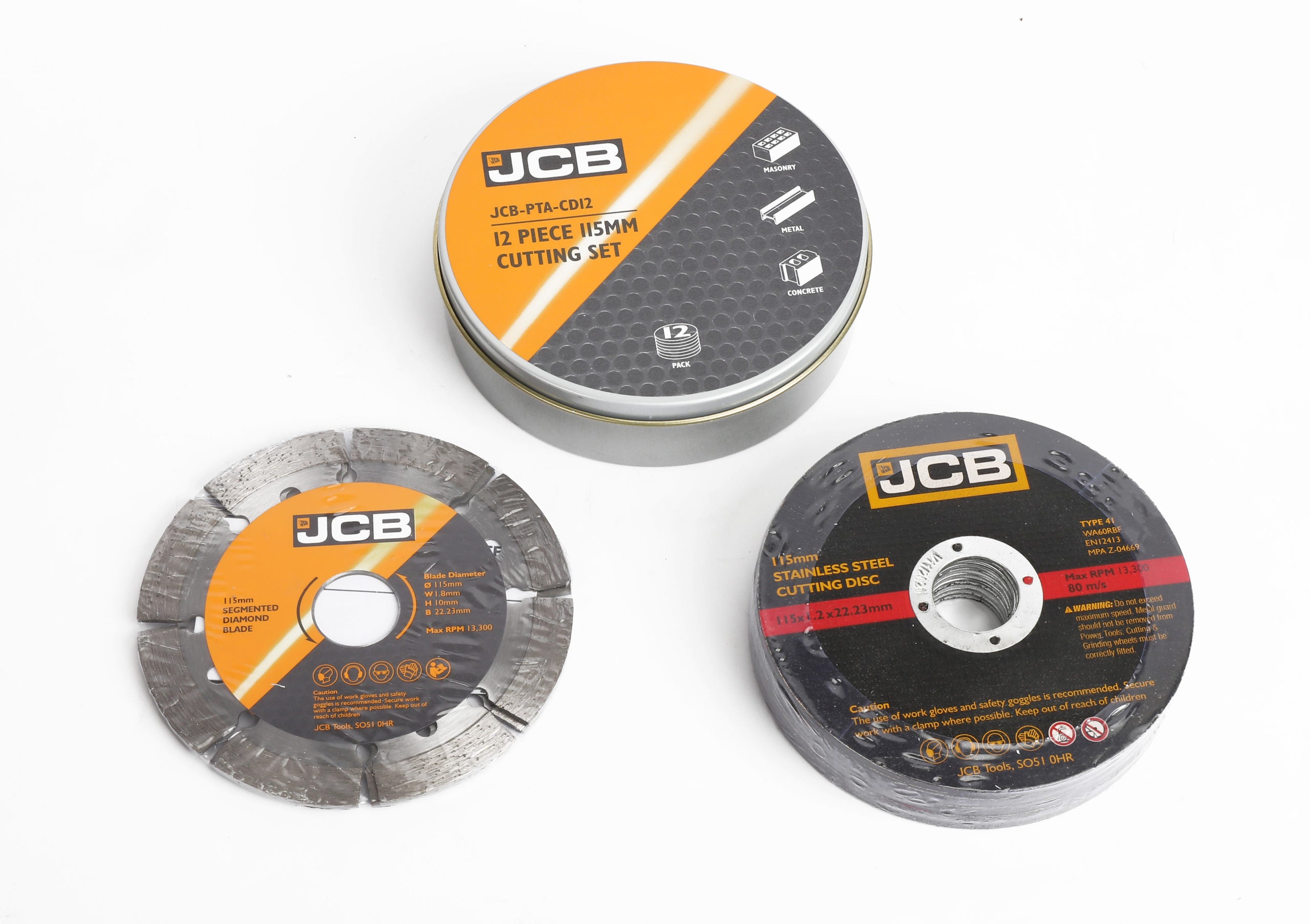 JCB Professional 18V 115mm Brushless Angle Grinder Kit with 5.0Ah Battery, 9A Super Fast Charger & 12-Piece Cutting Disc Set
